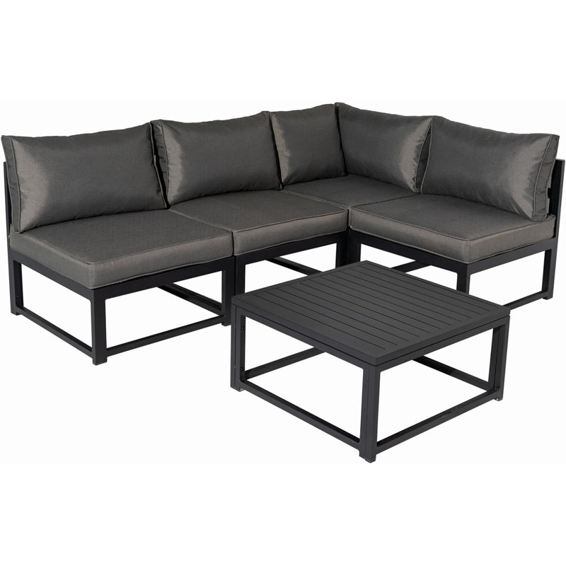 Ensemble de canapé de patio 5 pièces en aluminium avec table basse gris