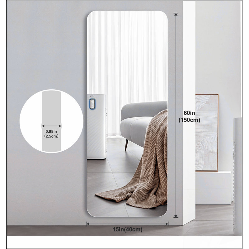 60x15 Inch Full Body Mirror for Living Room and Bedroom, Wall-Mounted with Round Angles and Aviation-Grade Aluminum Frame