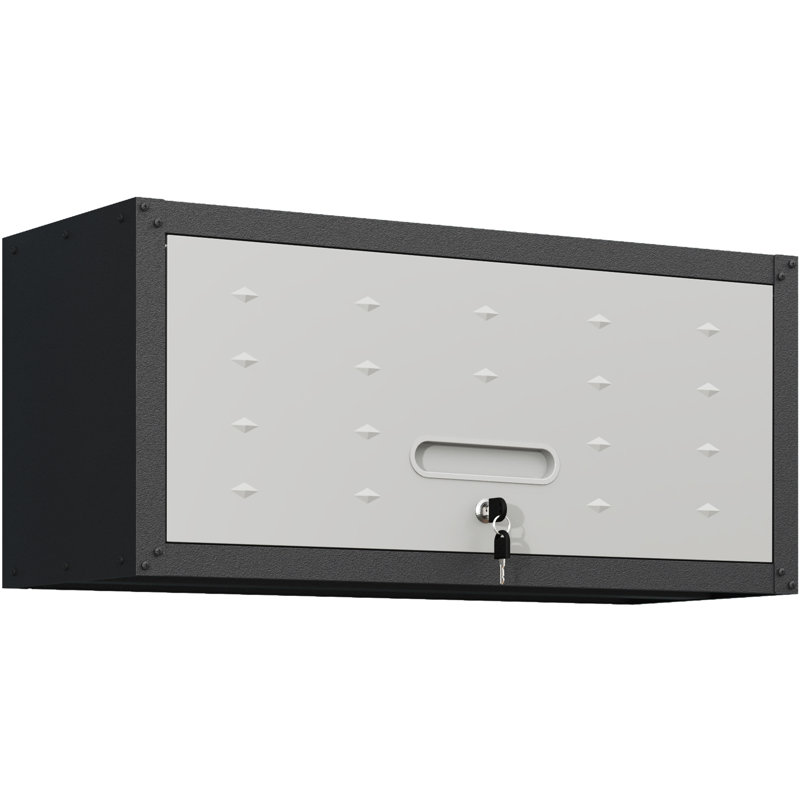 Armoire de garage murale - métal robuste. Vaste espace, serrure solide, porte hydraulique. 13,56 po X l 11,82 po x P 29,66 po. Noir + gris. Rangement à outils en métal de style moderne