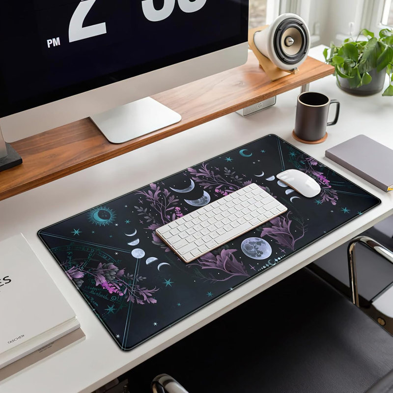 Tapis de souris Celestial Moon Phases grand tapis de bureau mauve Forest