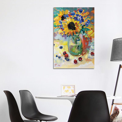 Summer Bouquet In Glass Vase by Katharina Valeeva - Wrapped Canvas Painting