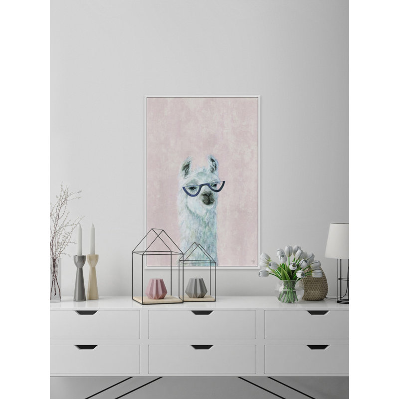 « Posh Llama II » (lama chic), reproduction imprimée sur toile tendue, H 30 po x l 20 po x P 1,5 po, Cadre blanc