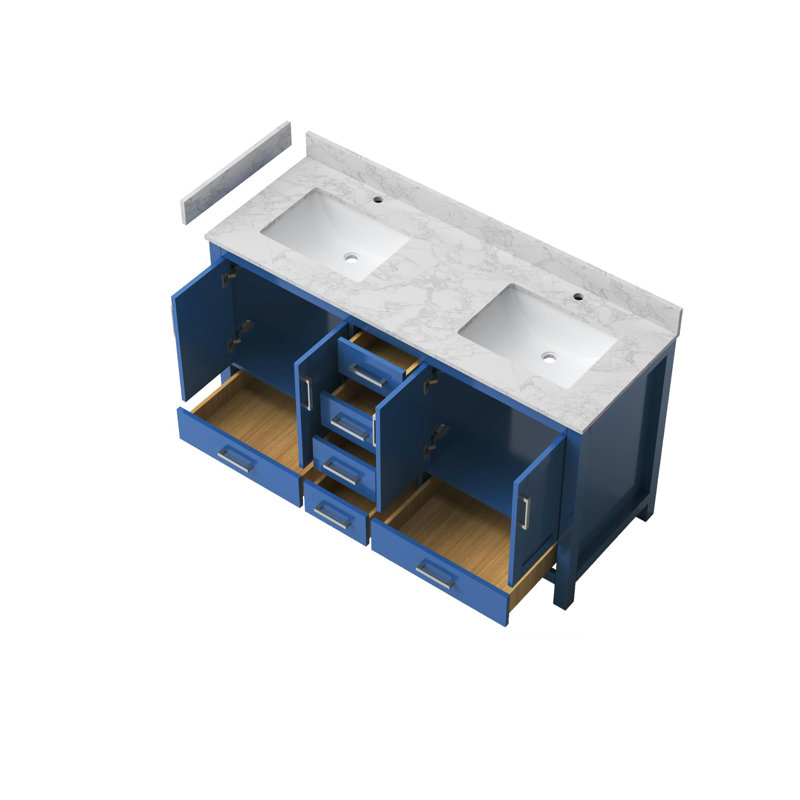 Ensemble de meuble-lavabo double avec 4 portes et 6 tiroirs, 59", Bleu