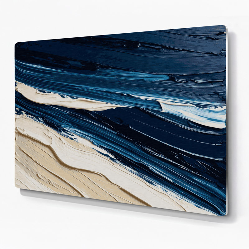 Art mural horizontal rayé bleu foncé en métal crème bleu, H 24 po x l 36 po