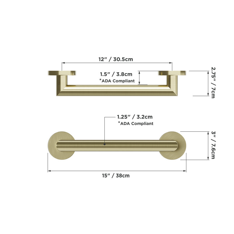 MITER 12 in. x 1.25 in. Grab Bar, ADA Compliant for Bath and Shower Safety (500 lb. Capacity) in Brushed Gold, 12