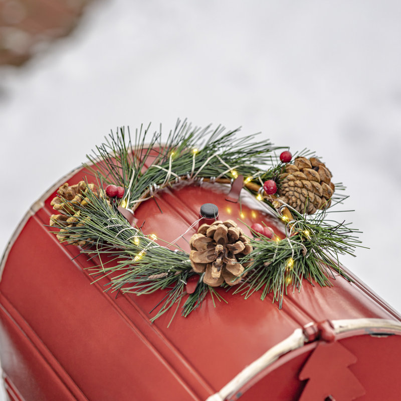 Standing Christmas Mailbox with Lighted Wreath, Rouge