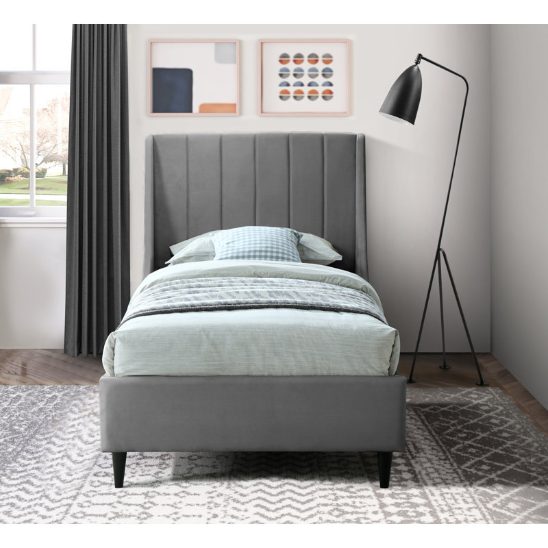 Eva Upholstered Low Profile Platform Bed, Twin, Grey Velvet
