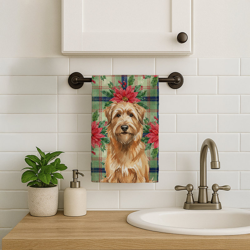 Tawny Briard Christmas PoinsettIas Kitchen Towel, Tawny Briard