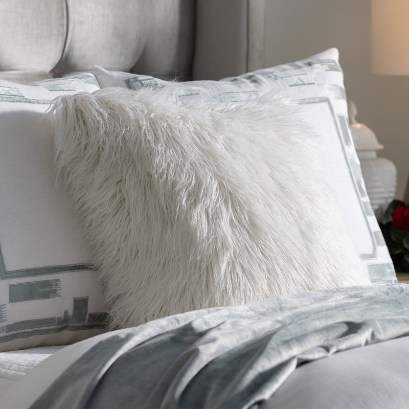 White Faux Fur Square Throw Pillow with Insert