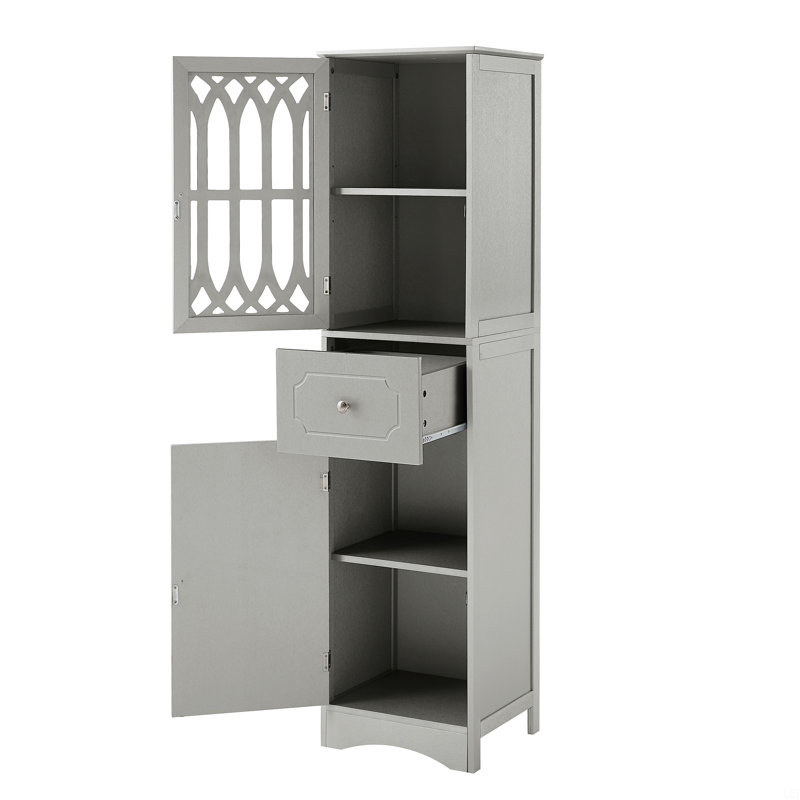 Danielys Tall Bathroom Cabinet, Freestanding Storage Cabinet with Drawer and Doors, Gray