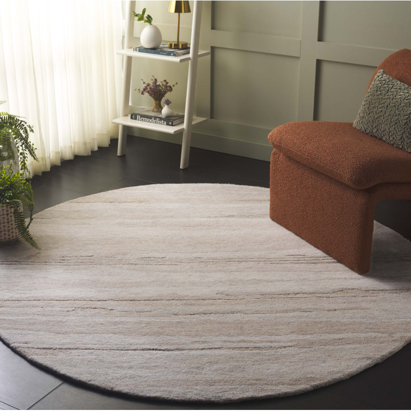 Moneak Ebony Hand Tufted Wool Pile Abstract Rug, Round 6'