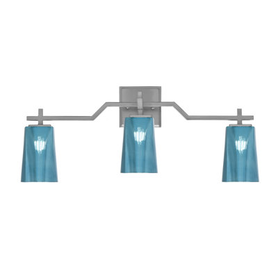 Barre d'éclairage de salle de bain 3 lumières Bliven au fini graphite avec verre dégradé bleu l 4,5 po x H 6,5 po