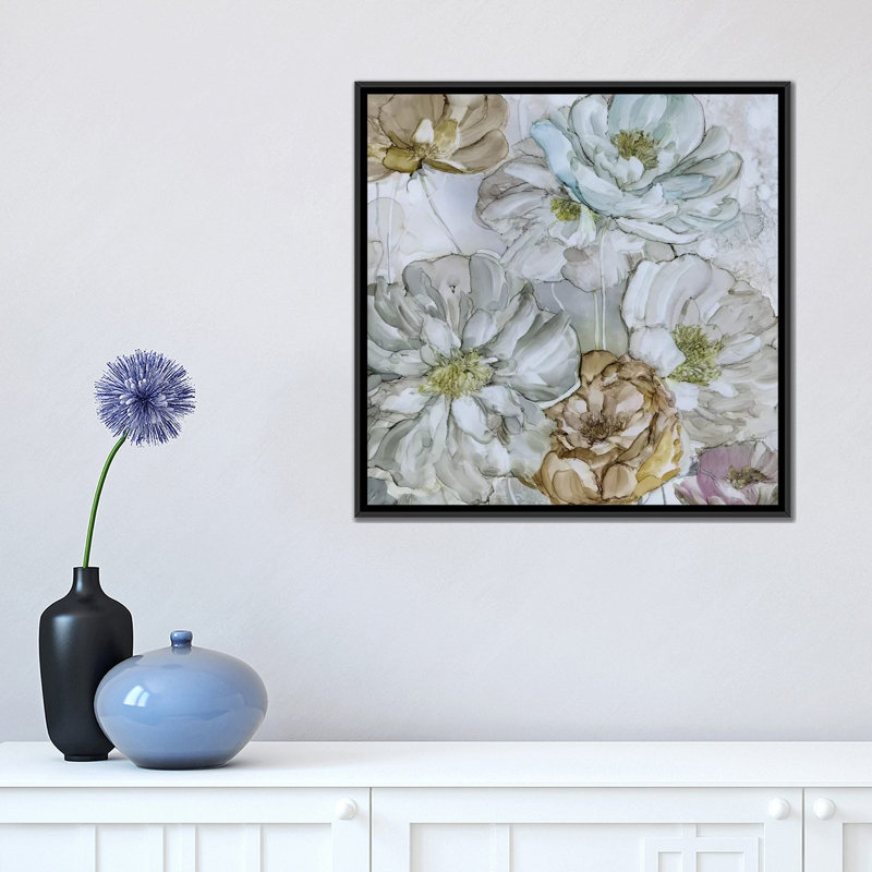 Moonlit pivoines, impression sur toile, H 18 po x l 18 po x P 1,5 po, Toile avec cadre noir, Pas de tapis