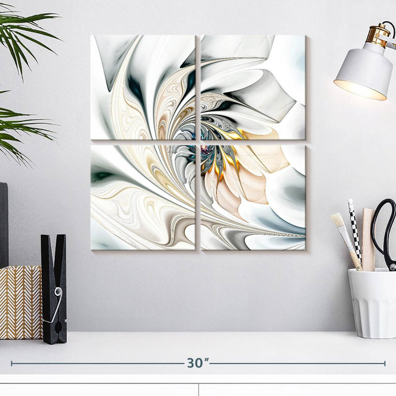 Abstrait fleur blanche, H 18 po x l 18 po