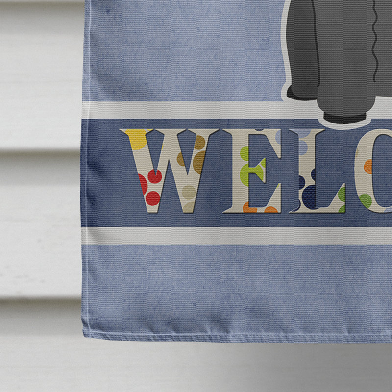 Polyester 2 côtés 40 x 28 po welcome drapeau maison, Caniche noir assis
