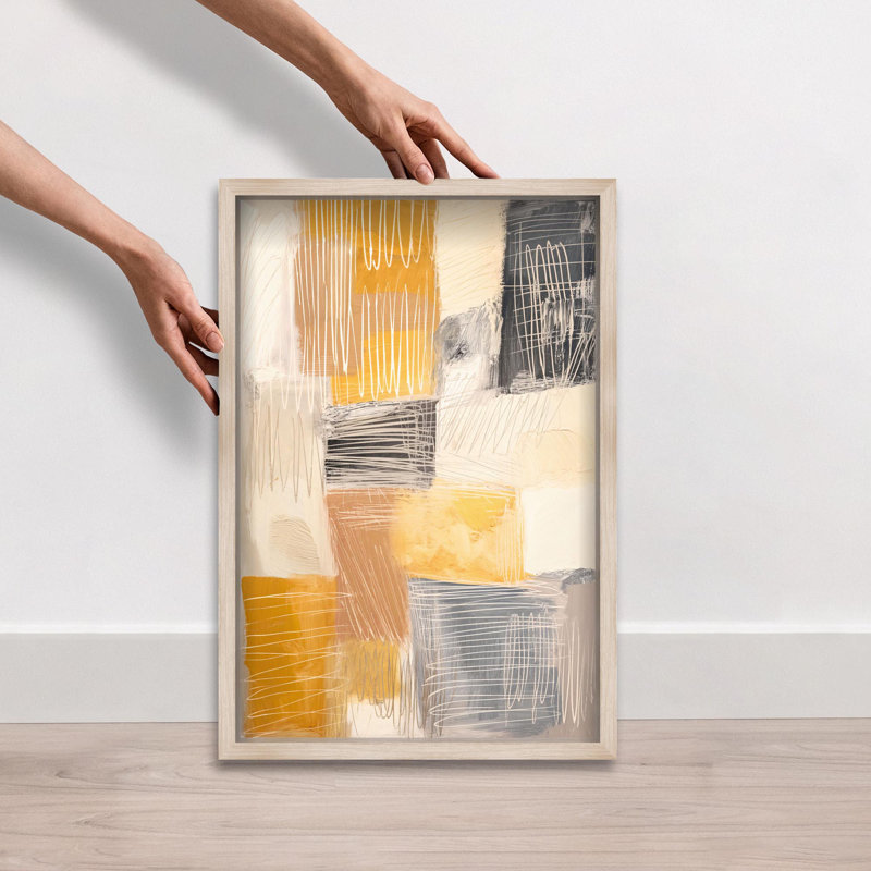 Oliver Gal Linework Labyrinth II Abstract - Luxury Shadowbox Framed Wall Art, 25" H x 17" W, Cream