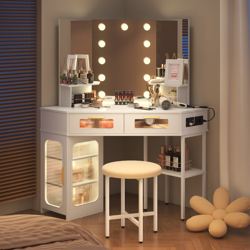 Chantle Dressing Table with Mirror, White