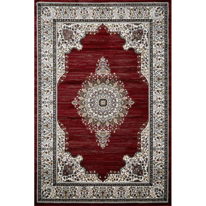 Sutphin Collection Medallion Transitional Area Rug, Red, Rectangle 8' x 11'