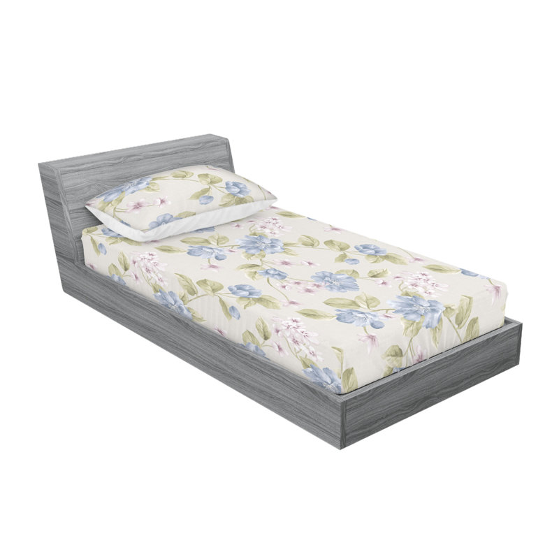 Drap-housse et taies décoratives 3 pièces Ambesonne, Vert pistache, crème / floral