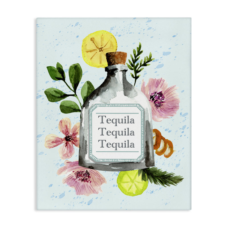 Art floral sur toile, "Floral Tequila Bottle" par Kate Eldridge, H 48 po x l 36 po