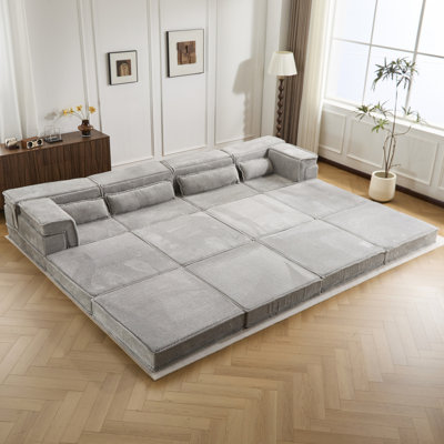 Canapé d'angle modulaire sans ossature, Mahjong à compression, - Gris, Lit de sol convertible, 4 places, Polaire circulaire, Mousse à mémoire de forme haute densité, Aucun assemblage requis, Détente à la maison, Canapé modulaire gris à 2 places