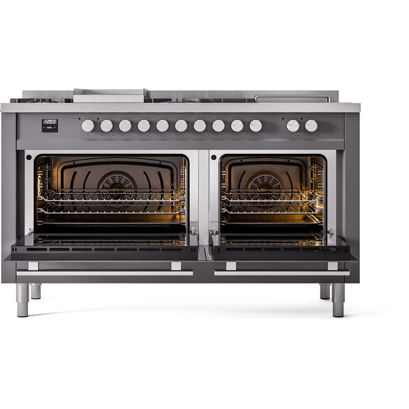 ILVE ProfessionalPlus II 60 Dual Fuel Range, knobs, Graphite Matte, Liquid Propane