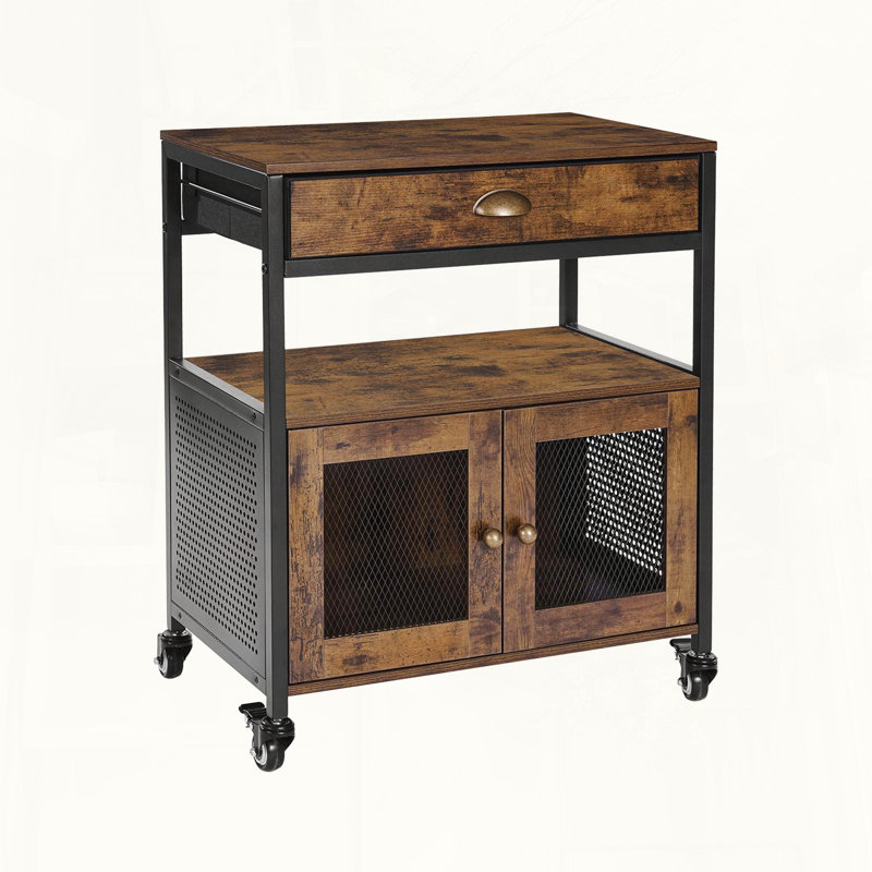 Armoire à café avec roulettes et porte grillagée Farmhouse