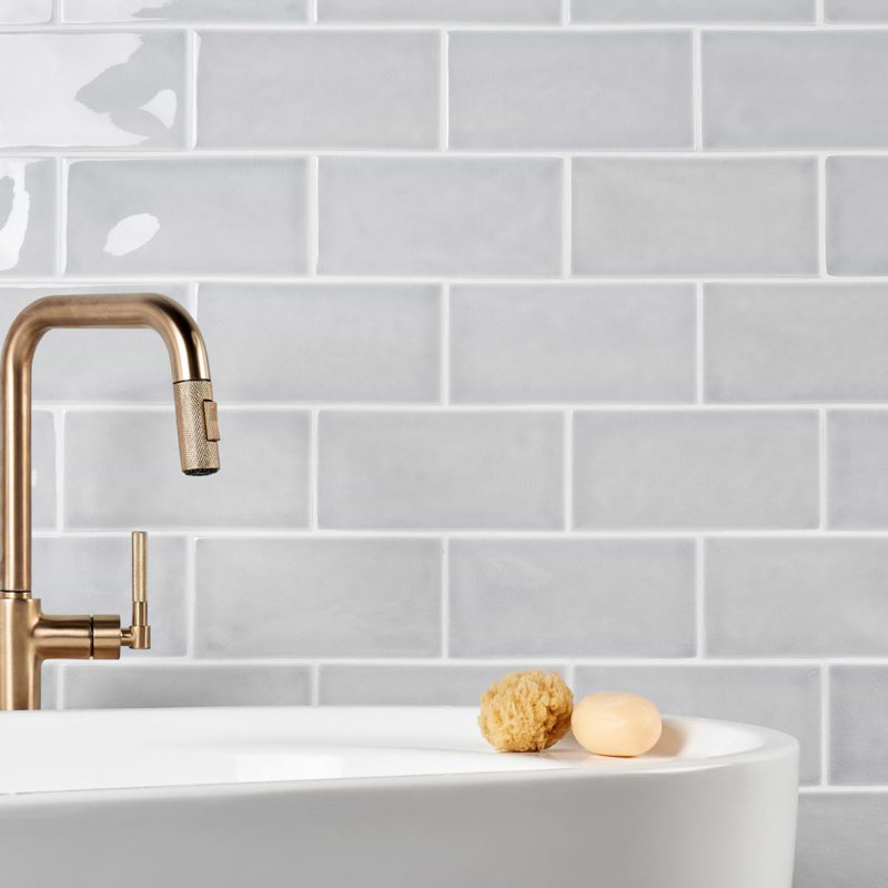 Nabi Subway 4.5x9 Subway Polished Glass Tile, Arctic Blue