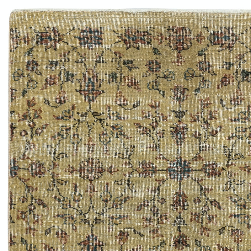 Tapis turc à motif floral fabriqué à la main 3,5 x 6 pi de couleur jaune
