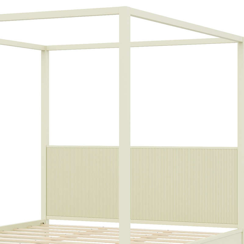 Lit plateforme à baldaquin en bois avec panneaux cannelés et sommier à lattes robuste pour chambres modernes