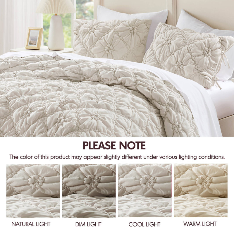 3PCS Comforter Set, King Full Comforter + 2 Shams, Ivory