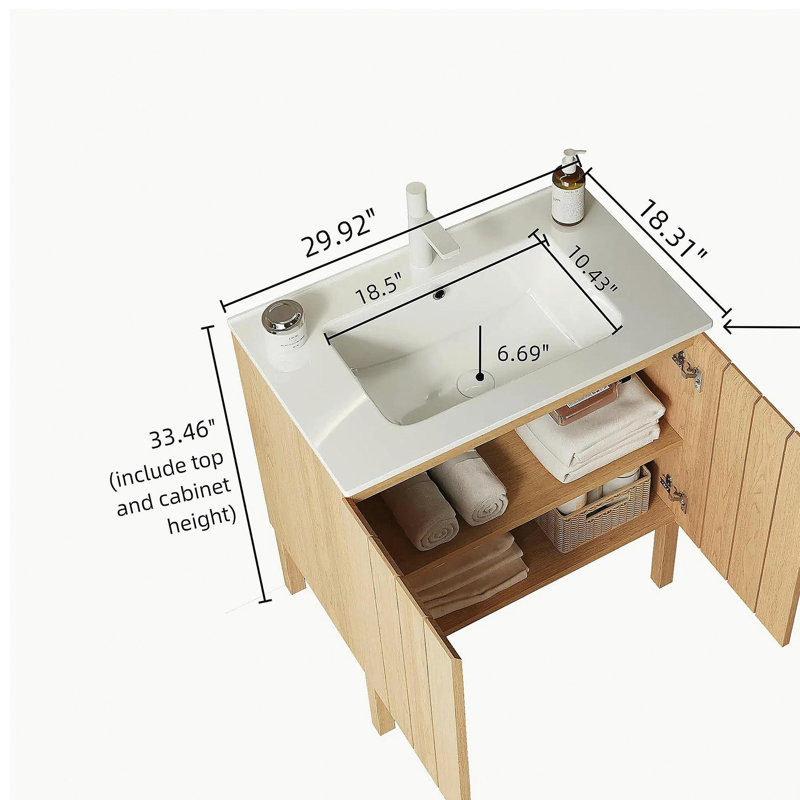 Meuble-lavabo autoportant avec portes doubles 30 po, lavabo en céramique blanc sans robinet 30 po