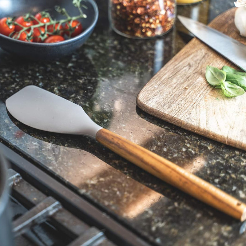 Acacia Wood & Silicone Offset Spatula, Grey