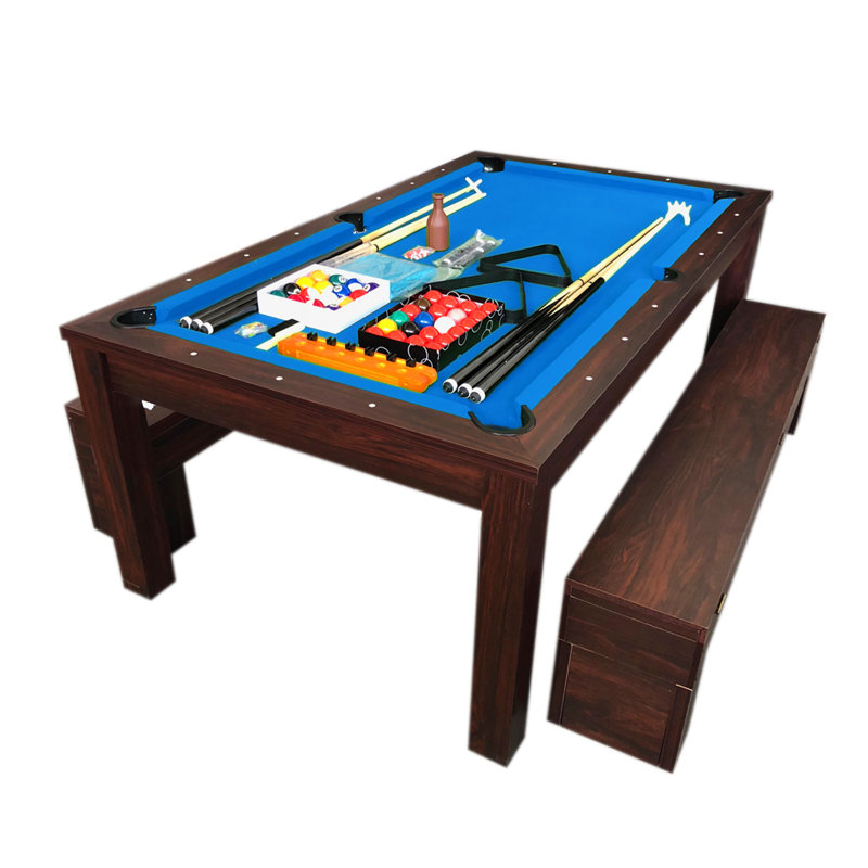 Table de billard convertible 7 pi avec dessus de salle à manger, bancs de rangement et accessoires complets RICH BLUE, Bleu