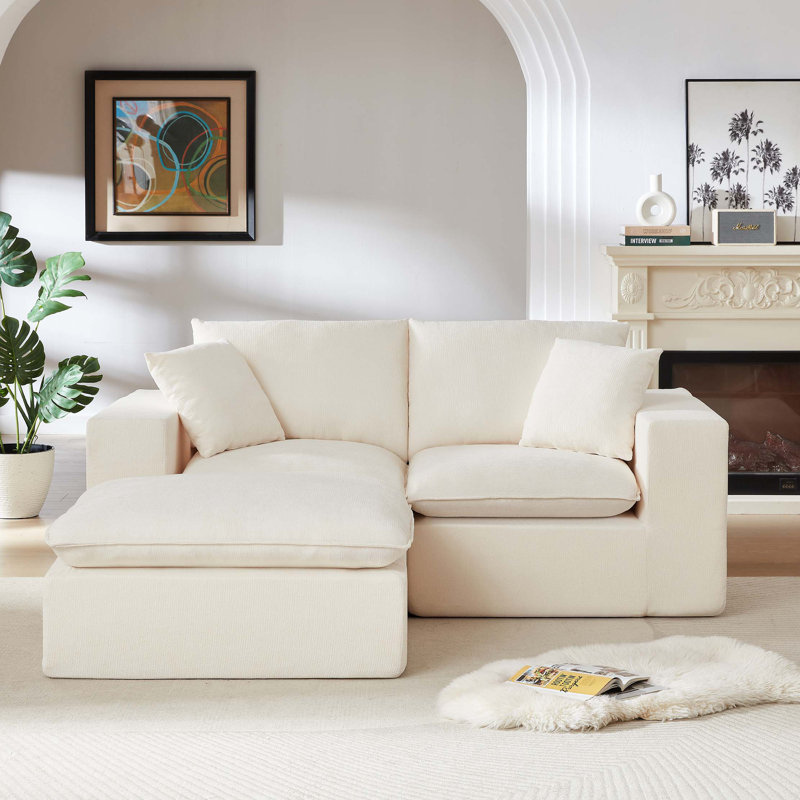 Boneless Modern Chenille cloud sofa, freely combinable, 33.85" H x 78.74" W x 68.89" D, 2, White