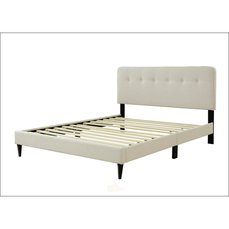 Queen Sized Upholstered Bed, Off White, Queen