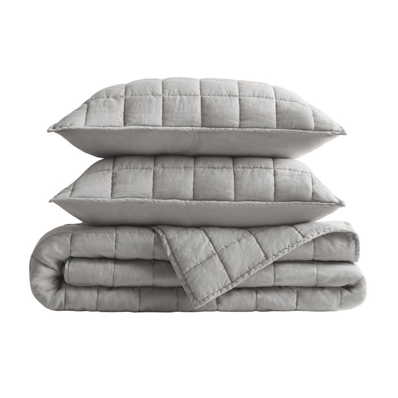 Premium Linen Bedding Sets, Gray Quilt With Modern Style For Home