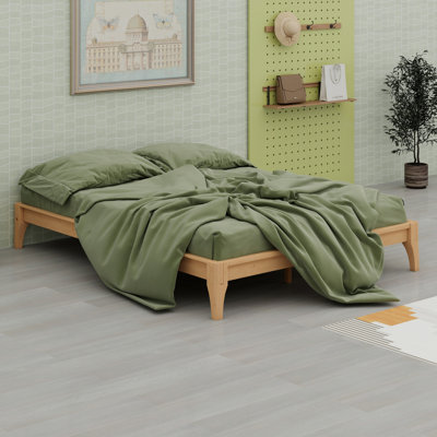 Solid Dry Bamboo Wood Platform Bed Frame, With Wood Slat Support