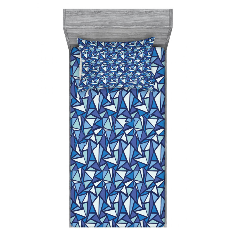 Microfiber Geometric Fitted Sheet, Twin Fitted Sheet with 1 Pillowcase