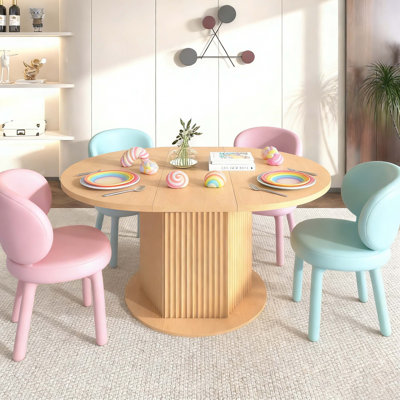 Table de salle à manger ronde pour 4 à 6 personnes, table de cuisine avec base à texture bosselée, table de salle à manger en bois pour les réunions de famille