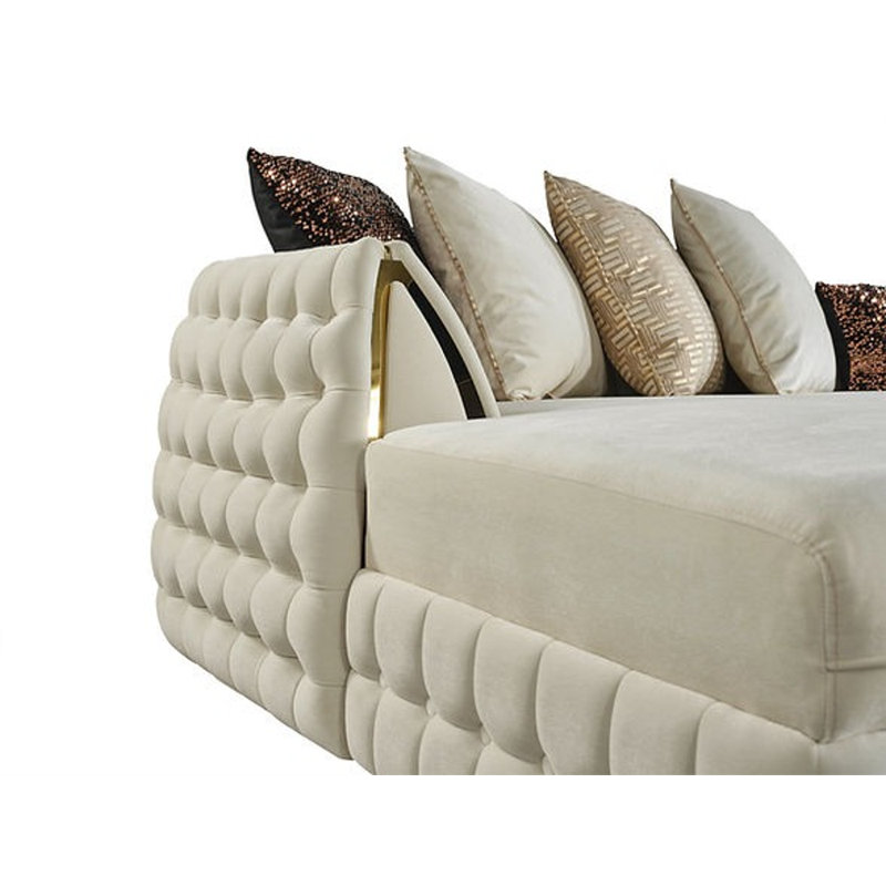 Lehar Velvet U-Shaped Sectional, Off White Velvet