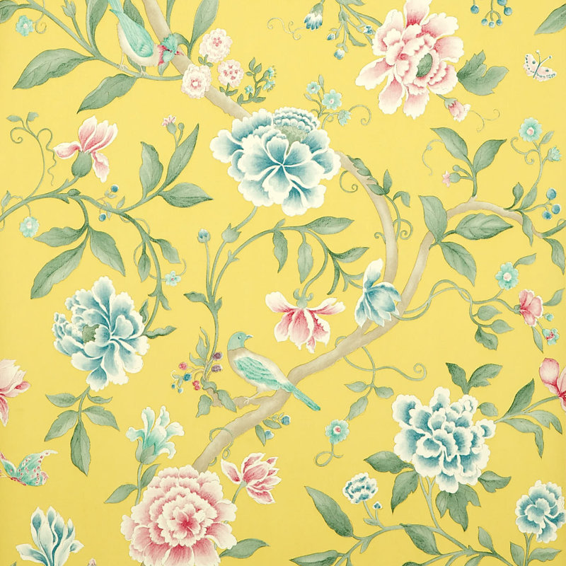 Porcelain Garden 10.05m x 68.6cm Matte Wallpaper Roll, Yellow