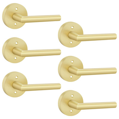 Mannequin de levier de porte doré, levier de porte doré brossé en alliage de zinc, mannequin de porte anti-rotation pour couloir de garde-robe (6 pièces / paquet de 3)