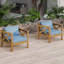 Fauteuil club d'extérieur en bois avec coussins bleus, conversation, chaise ergonomique confortable et confortable de 4 pièces, idéale pour les patios et les jardins, finition, assemblage facile