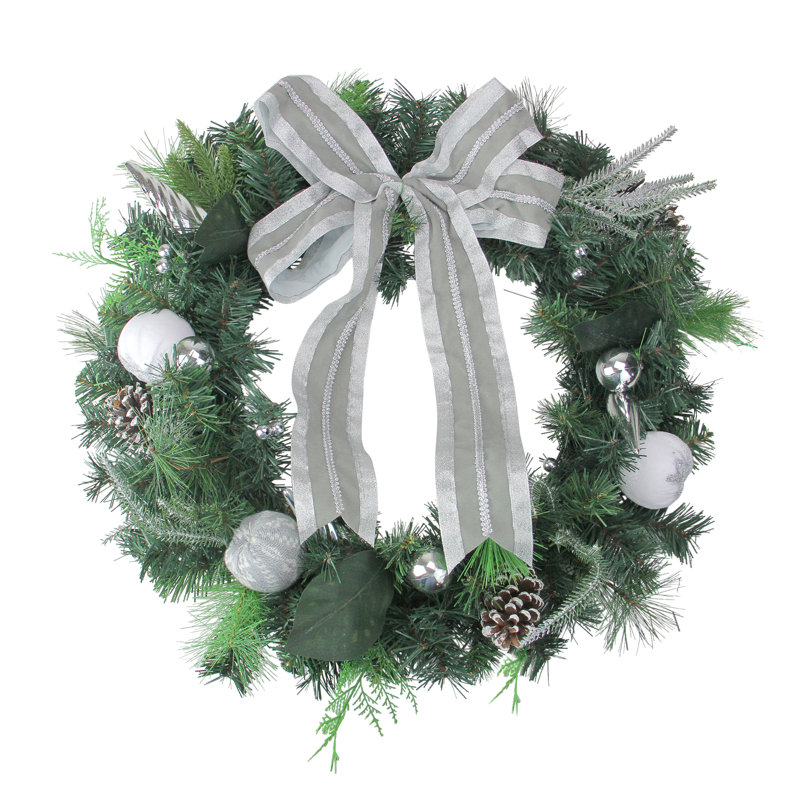 Couronne de Noël artificielle arc et pomme de pin - non éclairée 24 pouces