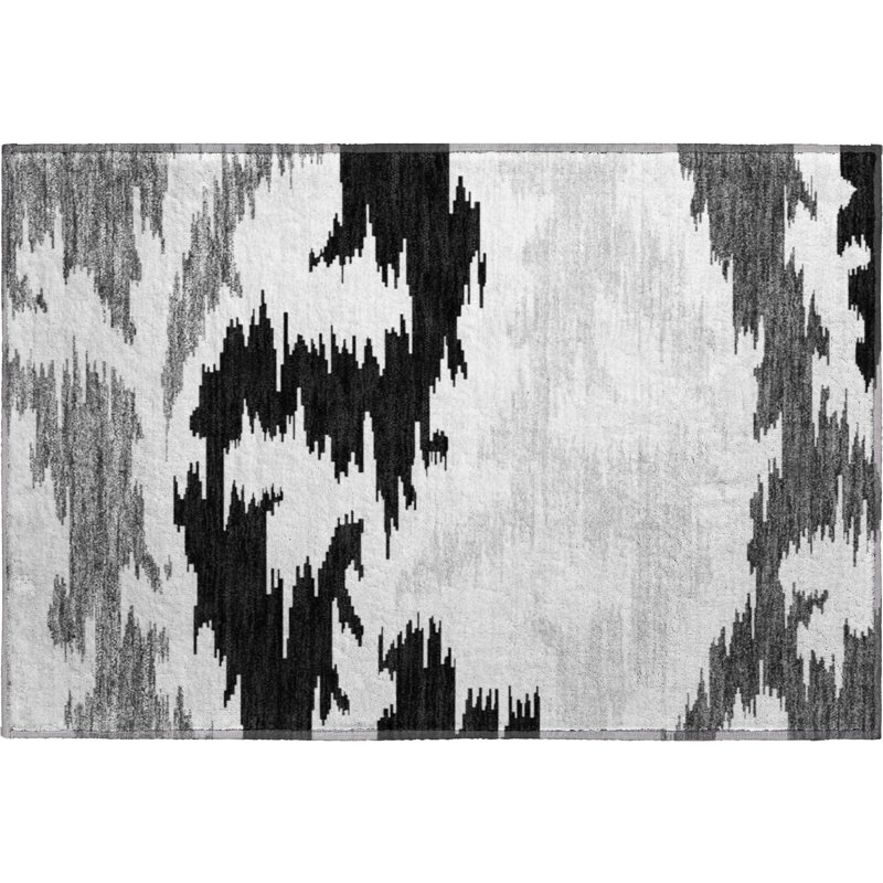 Premium Machine Washable Lisse Black Rug, Rectangle 1'8" x 2'6"