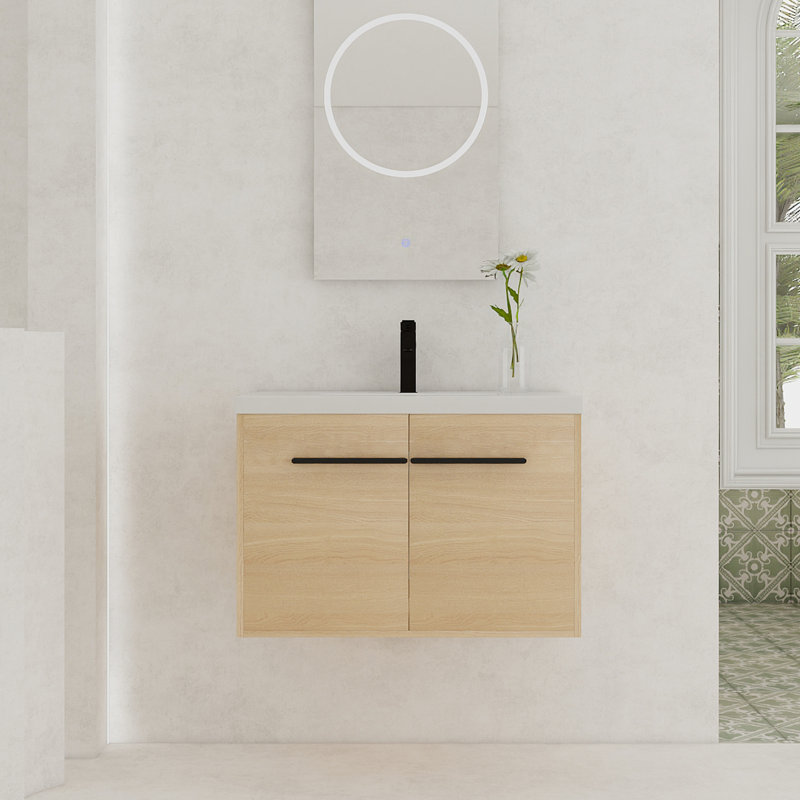 Meuble-lavabo mural moderne en bois massif Mid-Century