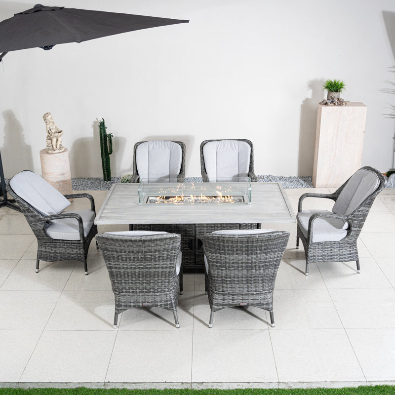Ensemble de table de salle à manger rectangulaire avec foyer de 70,87 po de long pour 6 personnes avec coussins
