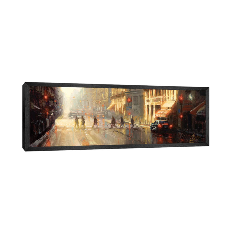 Paris - Crossing The Street 1 Piece Panoramic Wall Art on Canvas, 121.92 cm H x 40.64 cm W, Black Framed Canvas