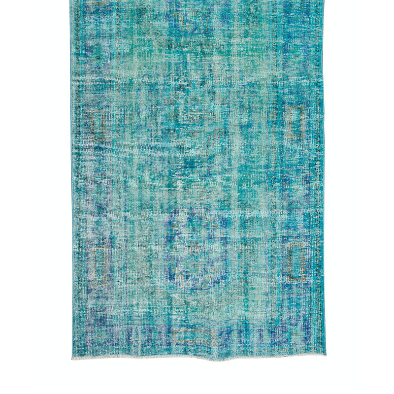 Tapis turc contemporain fait à la main 4,2 x 12,3 pi surteint en bleu sarcelle pour la décoration de couloir